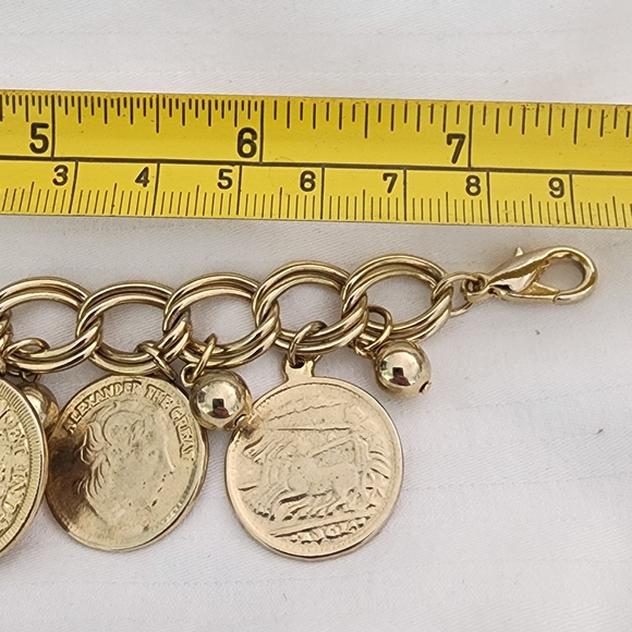 Vintage Gold Tone Coin Charm Bracelet Fashion Jewelry - Picture 6 of 8